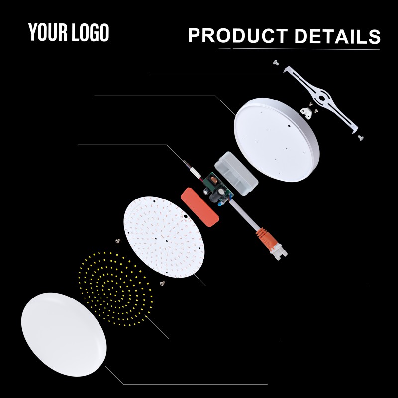 36W povrchové LED bezrámové panelové světlo, hliník + PC, železo + PP, plné světlo
